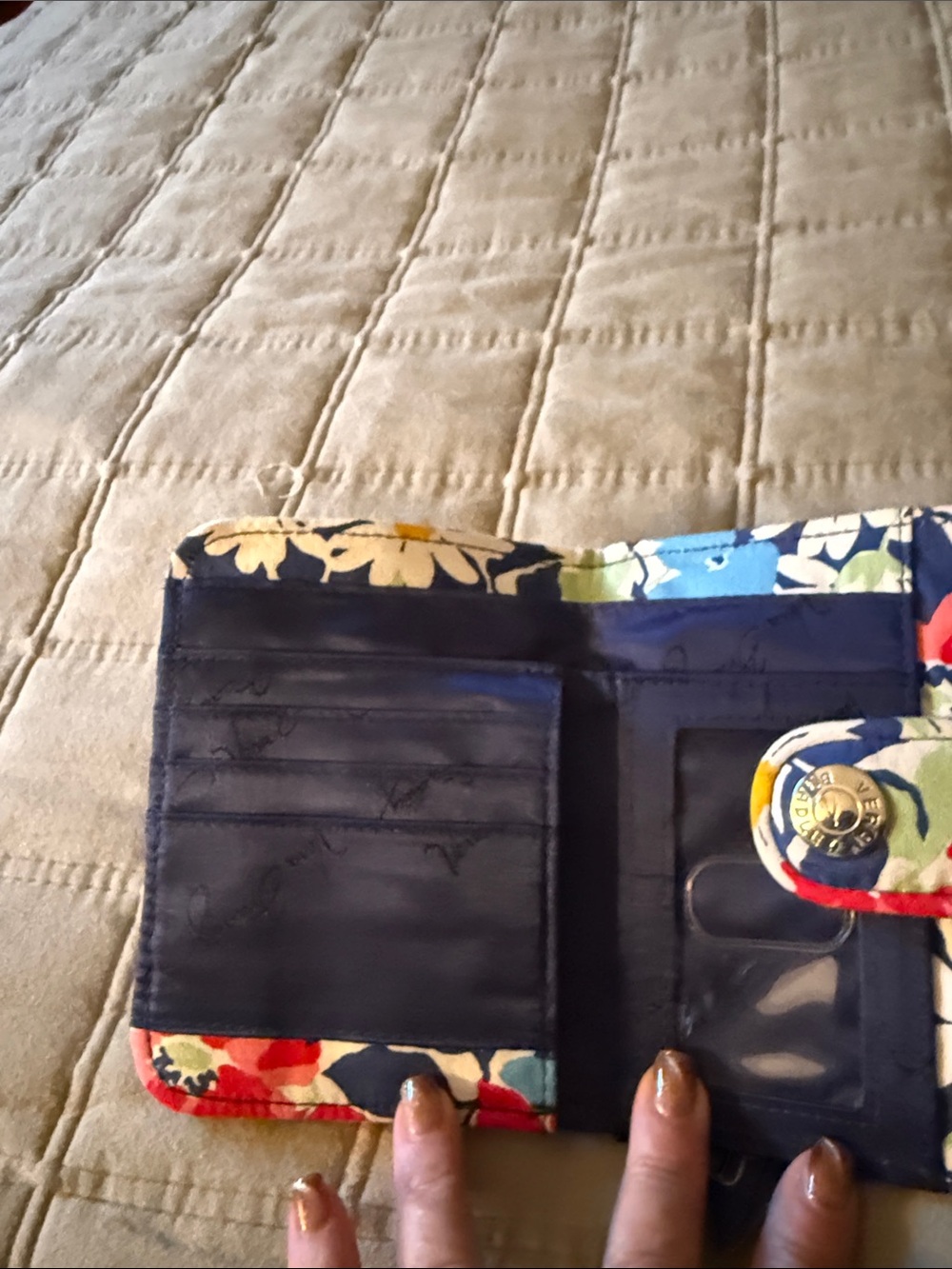Vera Bradley Quilted Floral Card Holder in Navy, Red & Pink - Picture 3 of 6